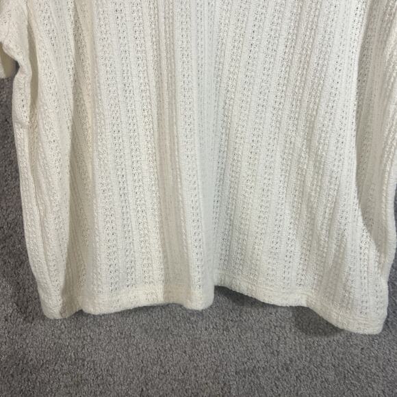Madewell Womens XL Ivory Crochet Sweater Collared V-Neck Short Sleeve Retro Boho - Picture 3 of 12